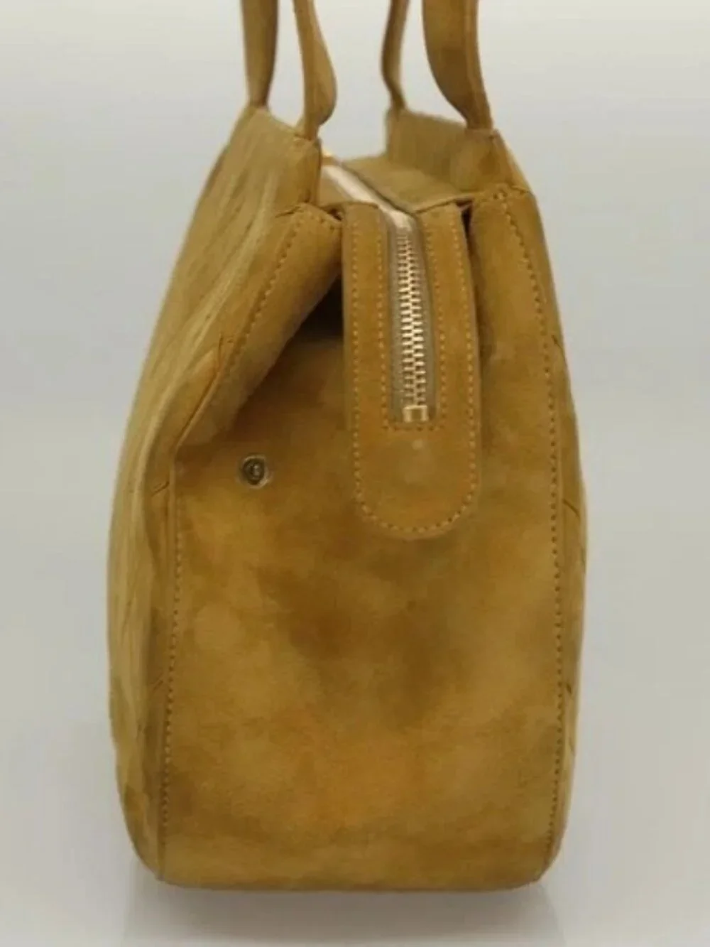 CHANEL Matelasse Hand Bag Suede Yellow CC Auth bs24019